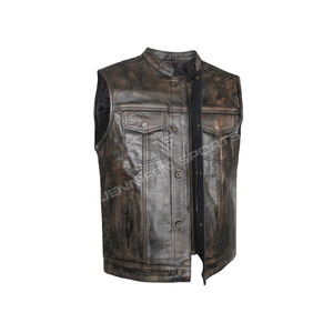 Chaleco de Cuero Estilo Vintage de Alta Calidad para Motocicleta, Chaleco de Cuero Personalizado al por Mayor para Hombre, Chaleco de Motocicleta OEM - Product Image 3