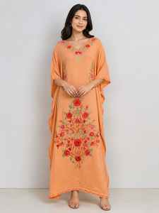 Cotton Crush Embroidered Ankle Length Long <b>Kaftans</b> - Product Image 2