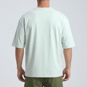 T-shirt Homme Tendance 2026 Vert Menthe Coupe Ample Col Rond Coton Doux Style Décontracté Streetwear Minimaliste Manches Courtes - Product Image 5