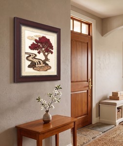 Premium 3D Wooden Veneer <b>Wall</b> Art | Crimson Maple Tree & Waterfall | Handcrafted Laser Cut Home Decor <b>Frame</b> - Product Image 2