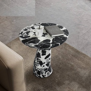 Best Wholesale Calacatta Black Marble Corner <b>Table</b> Customized <b>Round</b> Marble <b>Table</b> for Hotel Villa Home Project - Product Image 4