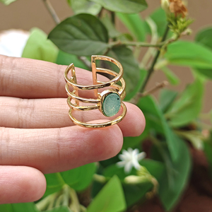 Anillo de banda ancha de ágata azucarada natural en oferta, de latón macizo chapado en oro de 18k con gema ovalada, anillos ajustables de cuatro capas, joyería - Product Image 3