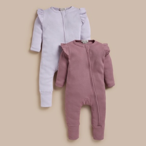 Lot de 2 barboteuses zippées en bambou élasthanne de qualité supérieure-Rose nostalgique + brouillard de lavande - Product Image 1