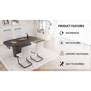 63 \ "medievale moderno stile marrone MDF tavolo da pranzo PU senza braccioli 4 pezzi Desktop gamba in metallo nero per casa sala da pranzo Set - Product Image 6