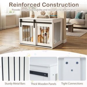 31.5\" White Wooden <b>Dog</b> Crate Furniture with Sliding Barn Door Indoor Kennel End <b>Table</b> for Pets - Product Image 6