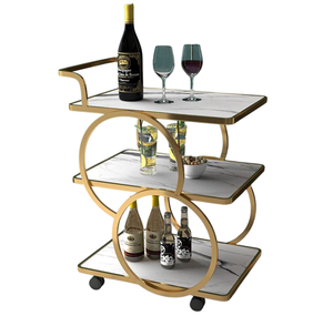 Chariot de service hôtelier haut de gamme en bois et métal, avec 4 roues, pour un service facile du café et des aliments. - Product Image 4