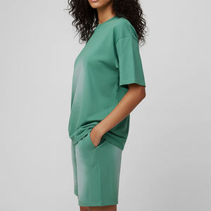 Good Quality 100% cotton sun fade Women's short <b>set</b> summer Casual wear Short Sleeve breathable ladies Summer <b>Set</b> - Product Image 2