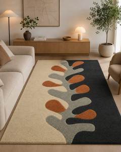 Tapis en laine bouclée courbé, tufté à la main, en forme de croissant, à base concave, pour salon - Product Image 5