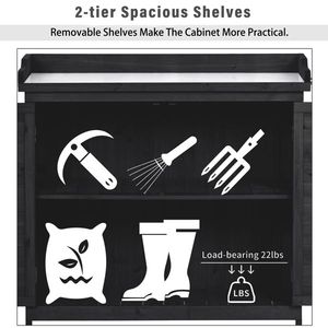 Tavolo da Giardino Rustico da 39 Pollici con Ripiani a 2 Livelli, Ganci Laterali e Armadietto per Attrezzi da Giardino - Product Image 4