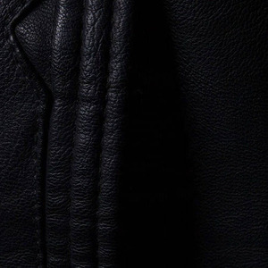 Men's <b>Black</b> Genuine Leather <b>Jacket</b> Stand Collar Zipper Closure Slim Fit Moto Biker Style Autumn Wear Regular Sleeve Solid Color - Product Image 4