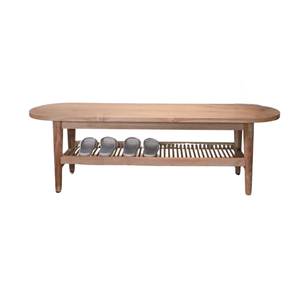 Banc de rangement ovale en bois avec étagère à chaussures pour salon, hôtel, spa - Offre spéciale - Product Image 1