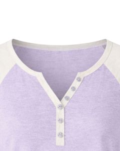 T-shirt personnalisé en coton doux pour femme, col Henley, manches courtes raglan, coupe décontractée et ample, respirant, idéal pour l'été - Product Image 5