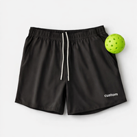 Shorts de pickleball professionnels pour hommes, coupe sportive, avec logo personnalisé sur le devant, taille mi-haute élastique, cordon de serrage, poche tissée, respirant, 120g