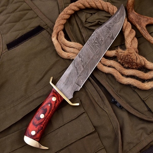 Couteau Bowie haut de gamme en acier Damas avec étui, couteau de chasse fait main à lame fixe pour le camping en plein air - Product Image 5