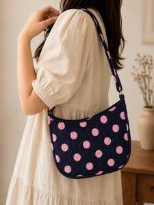 Sac à bandoulière demi-lune matelassé à pois VEER HANDIRCRAFTS pour femme, en tissu de coton, décontracté, pour usage quotidien, en provenance du Rajasthan - Product Image 2