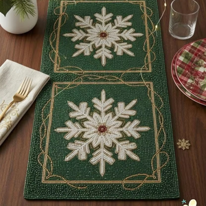 Caminos de Mesa de Lujo Tradicionales Hechos a Mano en India con Cuentas de Semillas y Bordados Personalizados de Alta Calidad al por Mayor - Product Image 1
