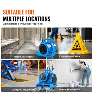 Ventilatore Asciugatore Portatile per Tappeti con 4 Angoli di Soffiaggio, Regolazione a 3 Velocità, 1360 RPM, 600 CFM, Soffiatore d'Aria per Pavimenti per Asciugatura e Raffreddamento - Product Image 5