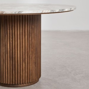 Table à manger ronde Vandana Hexa Zenova en pierre naturelle et bois de manguier Giselda - Product Image 4