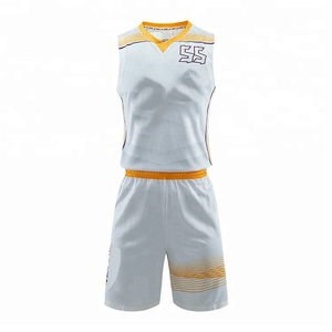 Ensemble de maillots de basket-ball sublimés personnalisés, blanc et jaune, col en V, sans manches, uniforme à séchage rapide, pour hommes adultes, toutes saisons - Product Image 2