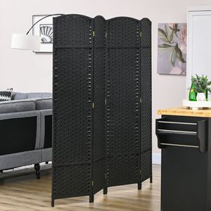 4-Panel 5.6 Ft Tall Black Freestanding Privacy <b>Screen</b> Handcrafted <b>Folding</b> Room Divider Partition for Home Office Art Style - Product Image 2