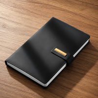 Carnet de notes professionnel personnalisé avec logo, format A5/B5, en cuir bleu avec étiquette métallique