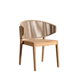 Chaise de salle à manger en teck massif avec dossier en corde tressée à la main, écologique, légère, moderne, pour l'extérieur, appartement, mobilier de salle à manger - Product Image 4