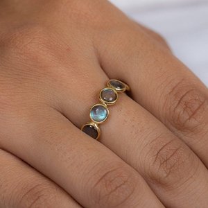 18K Gold Labradorite Eternity Band-<b>Resizable</b> Wedding <b>Ring</b> with Pave Setting - Product Image 1