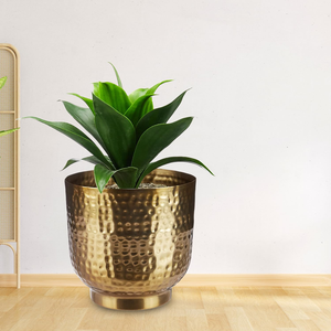 Maceta de Metal Dorado Brillante con Acabado Martillado, Elegante Contenedor Texturizado para Flores, Ideal para Sala de Estar, Dormitorio, Oficina, Balcón - Product Image 1