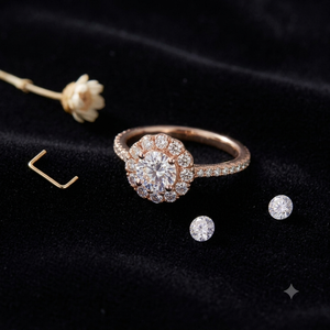 Bagues de fiançailles et de demande en mariage pour femme, en or massif 10K, serties pavé, avec halo de diamant de laboratoire, design de luxe tendance, cadeaux raffinés - Product Image 5