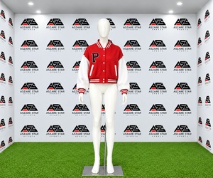 Chaquetas de Mujer con Logotipo Bordado en Chenilla, Cuerpo de Lana y Mangas de Cuero, Gran Venta 2027 - Product Image 1
