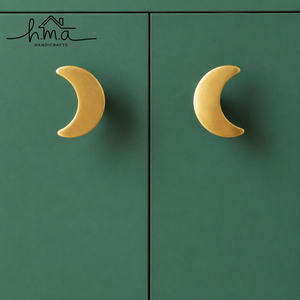 Handcrafted Solid Brass Crescent Moon Cabinet Knob Golden Finish Decorative Drawer <b>Pull</b> Wardrobe <b>Door</b> <b>Handle</b> Modern Furniture - Product Image 1
