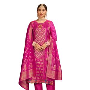 Ready-Made Multi Color Pure Dola Silk Jacquard Digital Print Quick Dry Loose Fit <b>Kurti</b> Set Collection Formal Party Wear for - Product Image 3