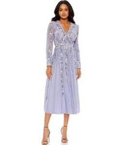 Vestido de fiesta para mujer, color lavanda, con lentejuelas, largo hasta el suelo, sin mangas, cuello alto, estilo sirena, cola capilla, antiarrugas - Product Image 1