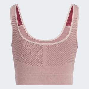 Pink Seamless Sports <b>Bra</b> With Ribbed Texture And Wide <b>Straps</b> For Women Workout Top - Product Image 3