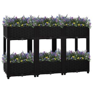 Grand bac à fleurs rectangulaire surélevé en polypropylène noir - Product Image 1