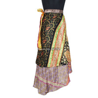 Jupes Vintage en Soie Magique 38 Pouces, Sarong Paréo, Jupe Longue Maxi, 2 Couches Réversibles, Saris en Soie Magique, Jupe Longue Enveloppante, Enveloppement Magique