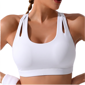 Women's Yellow <b>Halter</b> Sports <b>Bra</b> <b>Neck</b> Cut-Out Design Medium Support Yoga Breathable Spandex Polyester - Product Image 4