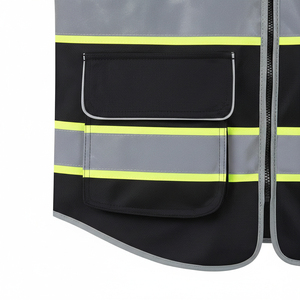 Chaleco de Seguridad de Alta Visibilidad, Negro, de Poliéster Transpirable, con Múltiples Bolsillos y Tiras Reflectantes, para Trabajo Pesado - Product Image 5