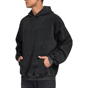 Sweat à capuche délavé de qualité supérieure 100 % coton, uni, décontracté, chaud pour l'hiver - Product Image 2
