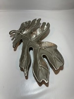 Plateau décoratif en aluminium moulé argenté fait main, motif feuille de figuier, bol central profond, pour salon, hôtel, table, vente en gros