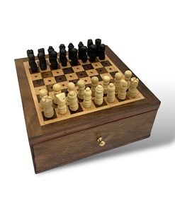 Boîte et plateau d'échecs en bois de 10 pouces, finition naturelle, jeu de stratégie classique pour le divertissement familial et les activités intérieures - Product Image 1