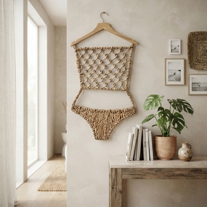 Set of 4 <b>Square</b> <b>Framed</b> Woven Wall Art Panels Geometric Rattan Wicker Wall Decor Rustic Boho Hanging Wall Art - Product Image 4