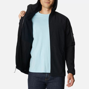 Unisex <b>Black</b> Hooded <b>Fleece</b> <b>Jacket</b> Windproof Zipper Closure Casual Winter Wear Regular Fit Solid Color Polyester Material Front - Product Image 6