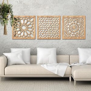 Espejo de Pared de Madera, Panel Decorativo Geométrico Cortado con Láser, Espejo Cuadrado Colgante para Sala de Estar, Dormitorio, Entrada - Product Image 3