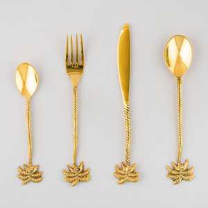 AH CREATIONS Golden Palm Leaf Design Stainless Steel Durable Flatware Set with Super <b>Mirror</b> Polish for Party Use - Product Image 2