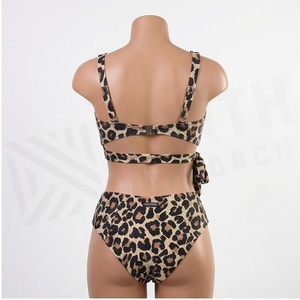 Ensemble bikini 2 pièces imprimé léopard pour femme, coupe asymétrique à une épaule, taille haute, bandeau, tissu extensible - Product Image 2