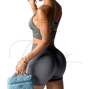 Latest Design Women Yoga Set-<b>Low</b> MOQ Wholesale Custom Logo Fitness Wear Seamless Elastic Waist Front Shorts 2-Piece Yoga Sets - Product Image 4