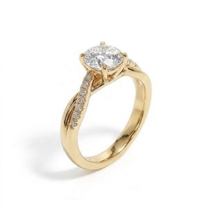 Anillo de Compromiso de Diamante Cultivado en Laboratorio con Corte Redondo de Platino 950, 1.22CT, Certificado IGI, E VVS2, Banda de Media Eternidad Trenzada - Product Image 1