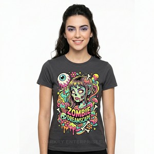 Camiseta Personalizada de Pop Art con Diseño de Chica Zombi, Camiseta con Estampado Gráfico de Gotas de Muerte para Mujer, Ropa de Algodón de Estilo Retro de Dibujos Animados, Ropa con Temática de Dulces - Product Image 4