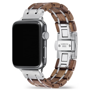 Correa de Madera de Nogal y Acero Inoxidable para <span class=keywords><strong>Apple</strong></span> <span class=keywords><strong>Watch</strong></span> Series Ultra3 1-11 38/<span class=keywords><strong>40</strong></span>/41/42/44/45/46/49mm - Product Image 1